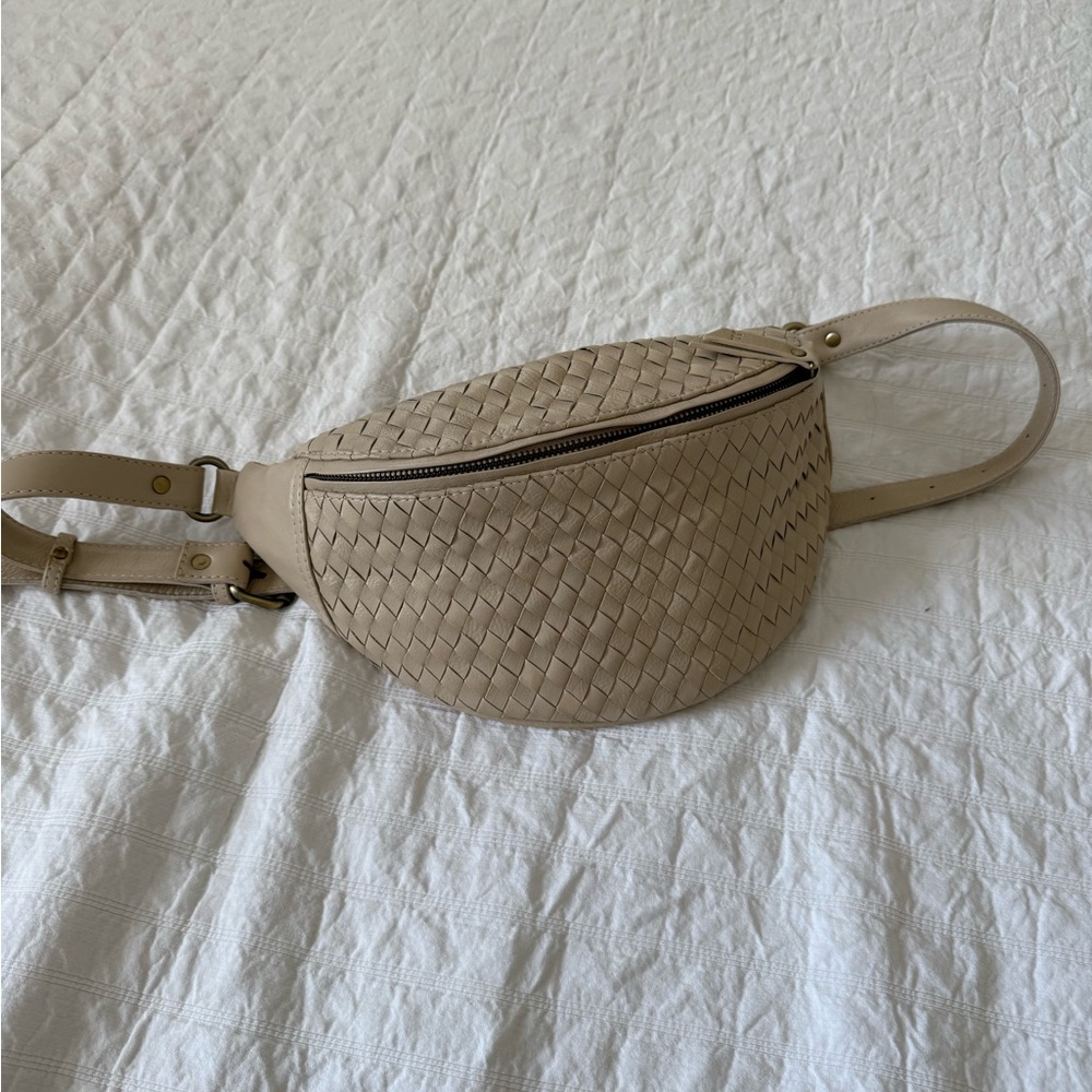 Cream Woven Crossbody Bag with Structured Design